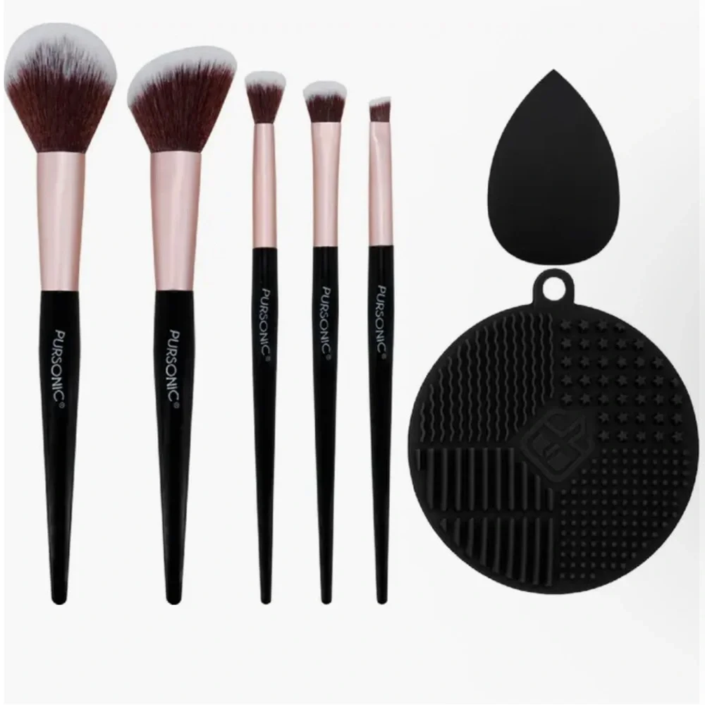 Pursonic Complete Glam 7 Piece Makeup Brush Set Rose Gold & Black